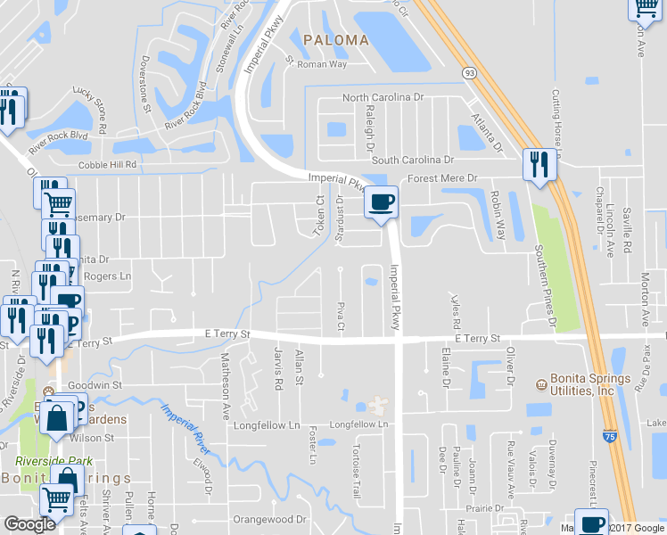 map of restaurants, bars, coffee shops, grocery stores, and more near 26890 Piva Court in Bonita Springs