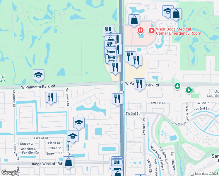 map of restaurants, bars, coffee shops, grocery stores, and more near 22046 Acapulco Court in Boca Raton