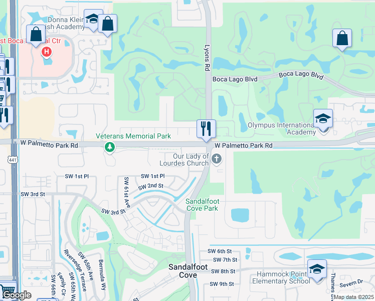 map of restaurants, bars, coffee shops, grocery stores, and more near 9099 Southwest 1st Street in Boca Raton