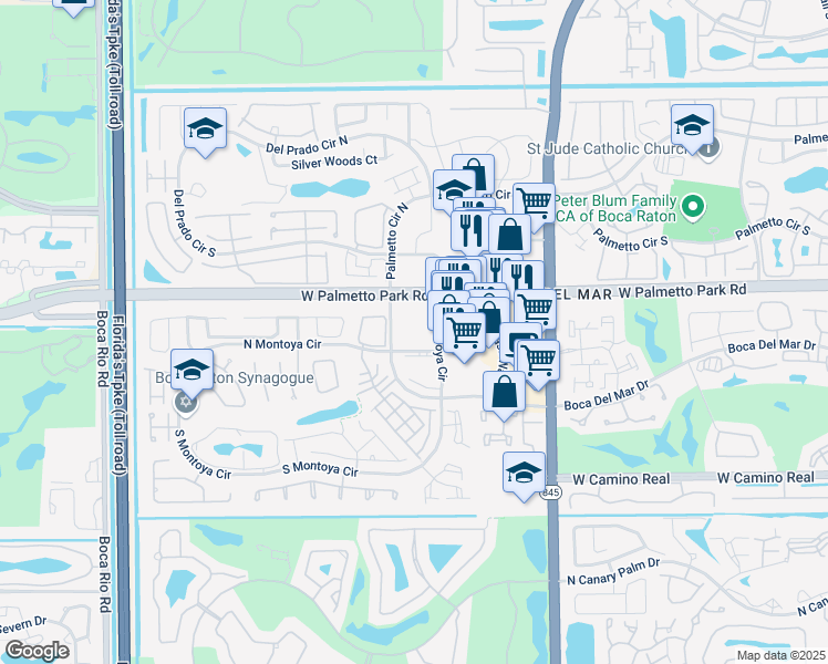 map of restaurants, bars, coffee shops, grocery stores, and more near in Boca Del Mar