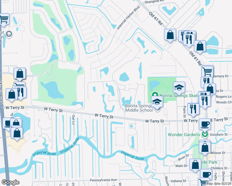 map of restaurants, bars, coffee shops, grocery stores, and more near 26720 Bonita Fairways Boulevard in Bonita Springs