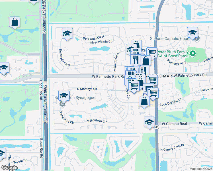 map of restaurants, bars, coffee shops, grocery stores, and more near 107 Las Brisas Circle in Boca Raton