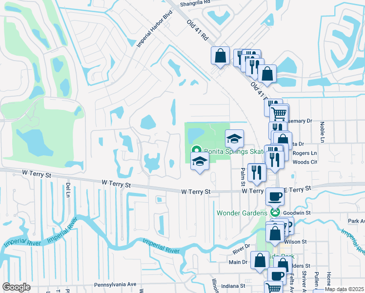 map of restaurants, bars, coffee shops, grocery stores, and more near 26240 Bonita Fairways Circle in Bonita Springs
