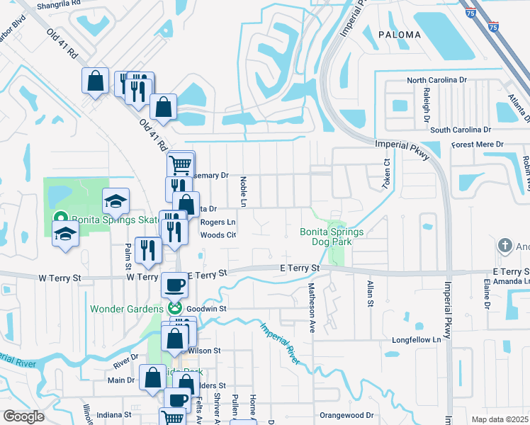 map of restaurants, bars, coffee shops, grocery stores, and more near 10840 Bonita Drive in Bonita Springs