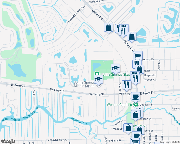 map of restaurants, bars, coffee shops, grocery stores, and more near 26240 Bonita Fairways Circle in Bonita Springs