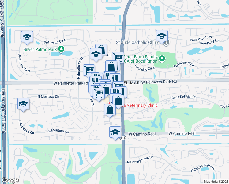 map of restaurants, bars, coffee shops, grocery stores, and more near 7000 Palm Beach 798 in Boca Raton