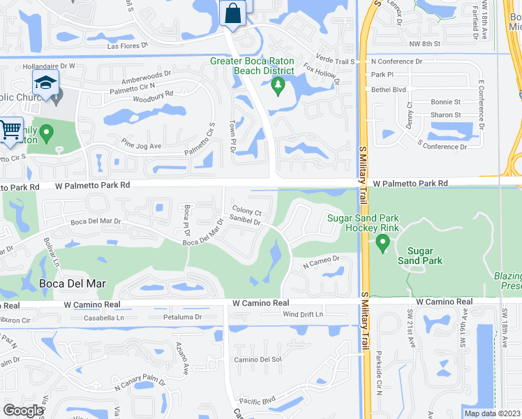 map of restaurants, bars, coffee shops, grocery stores, and more near 5855 Colony Court in Boca Raton