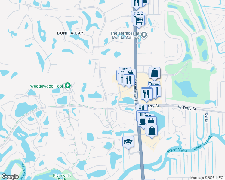 map of restaurants, bars, coffee shops, grocery stores, and more near 26850 South Bay Drive in Bonita Springs