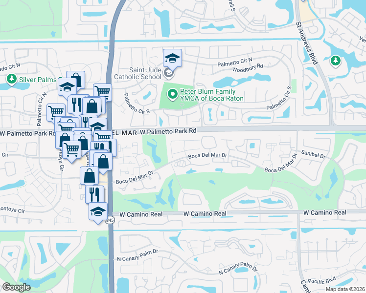map of restaurants, bars, coffee shops, grocery stores, and more near 6619 Burning Wood Drive in Boca Raton