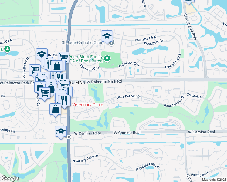 map of restaurants, bars, coffee shops, grocery stores, and more near 6619 Burning Wood Drive in Boca Raton