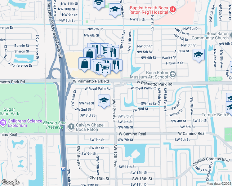 map of restaurants, bars, coffee shops, grocery stores, and more near 71 Southwest 11th Court in Boca Raton