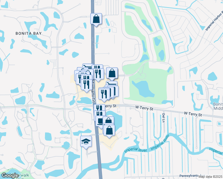 map of restaurants, bars, coffee shops, grocery stores, and more near 26831 South Tamiami Trail in Bonita Springs