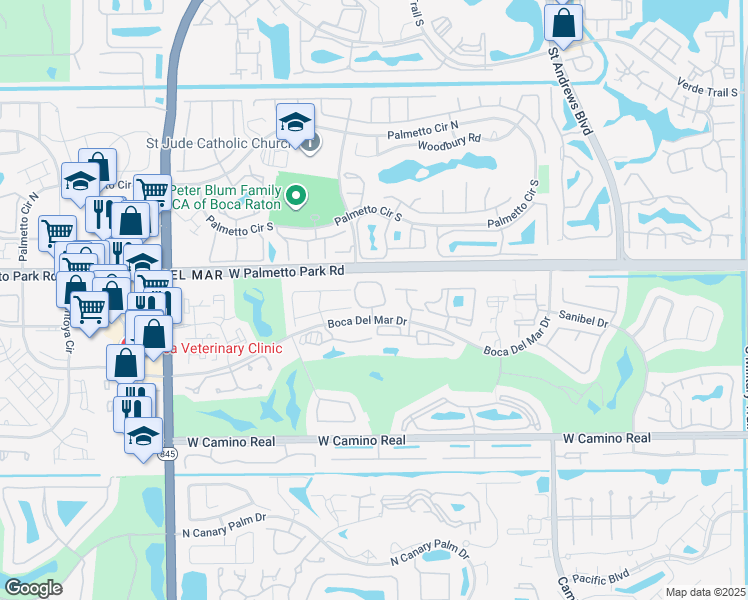 map of restaurants, bars, coffee shops, grocery stores, and more near 6494 Pumpkin Seed Circle in Boca Raton