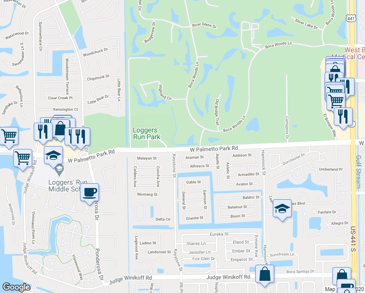 map of restaurants, bars, coffee shops, grocery stores, and more near 4971 Ataman Street in Boca Raton