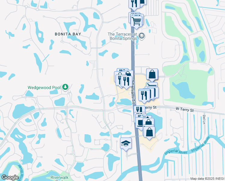 map of restaurants, bars, coffee shops, grocery stores, and more near 26850 South Bay Drive in Bonita Springs