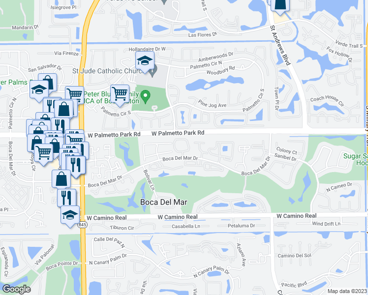 map of restaurants, bars, coffee shops, grocery stores, and more near 6521 Pumpkin Seed Circle in Boca Raton