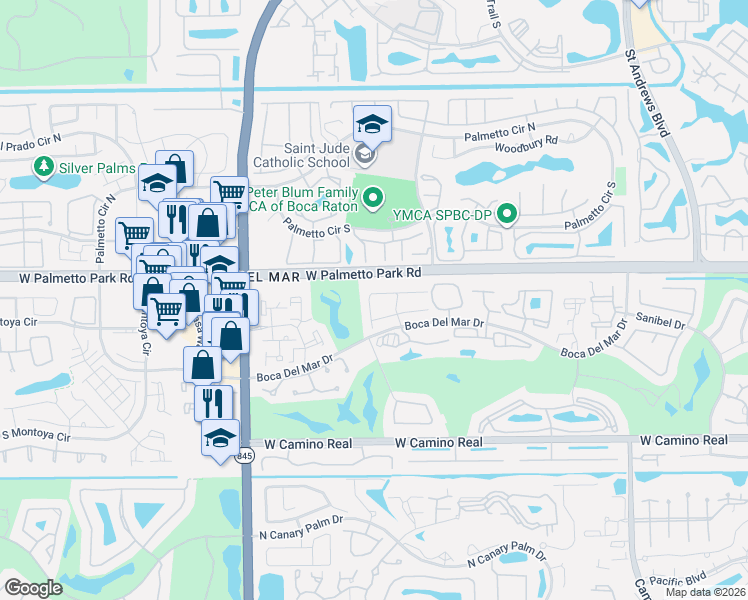 map of restaurants, bars, coffee shops, grocery stores, and more near 6619 Burning Wood Drive in Boca Raton