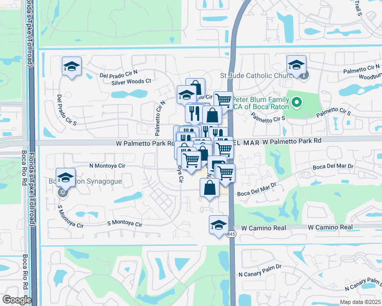 map of restaurants, bars, coffee shops, grocery stores, and more near 7028 West Palmetto Park Road in Boca Raton