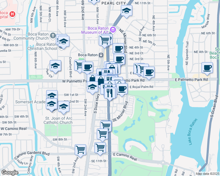map of restaurants, bars, coffee shops, grocery stores, and more near 37 Federal Highway in Boca Raton