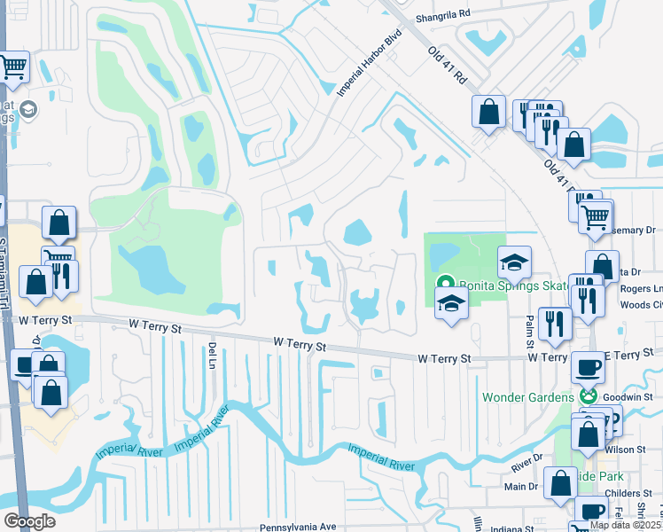 map of restaurants, bars, coffee shops, grocery stores, and more near 26740 Rosewood Pointe Lane in Bonita Springs
