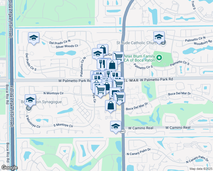 map of restaurants, bars, coffee shops, grocery stores, and more near 7028 West Palmetto Park Road in Boca Raton