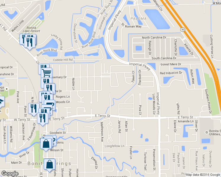 map of restaurants, bars, coffee shops, grocery stores, and more near 11045 New Moon Court in Bonita Springs