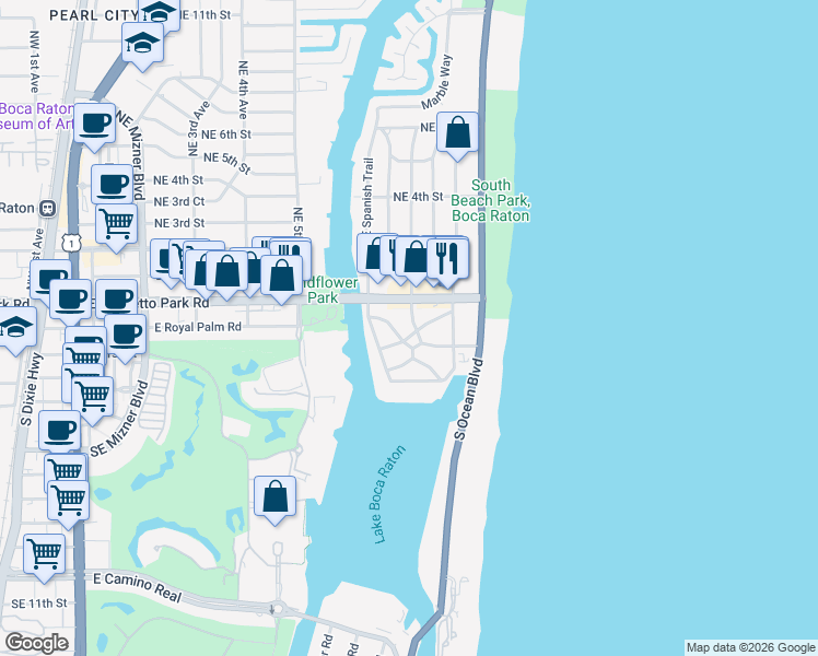 map of restaurants, bars, coffee shops, grocery stores, and more near in Boca Raton
