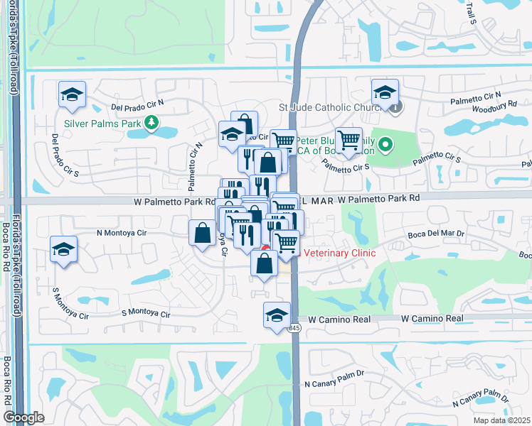 map of restaurants, bars, coffee shops, grocery stores, and more near 7000 Palm Beach 798 in Boca Raton