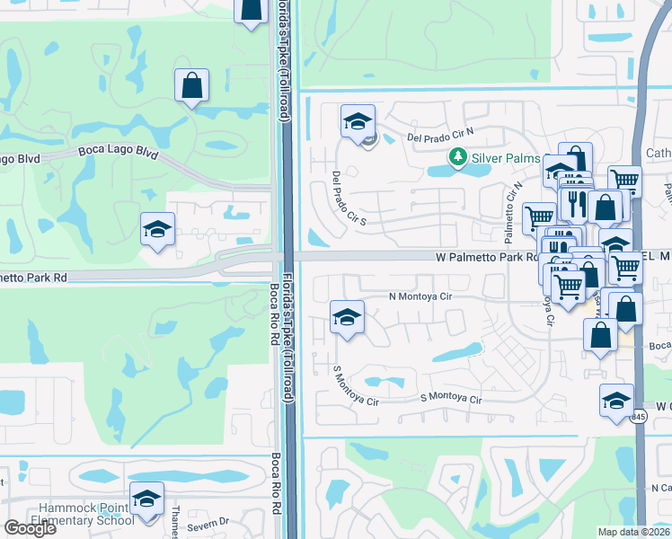 map of restaurants, bars, coffee shops, grocery stores, and more near 7851 San Marcos Place in Boca Raton