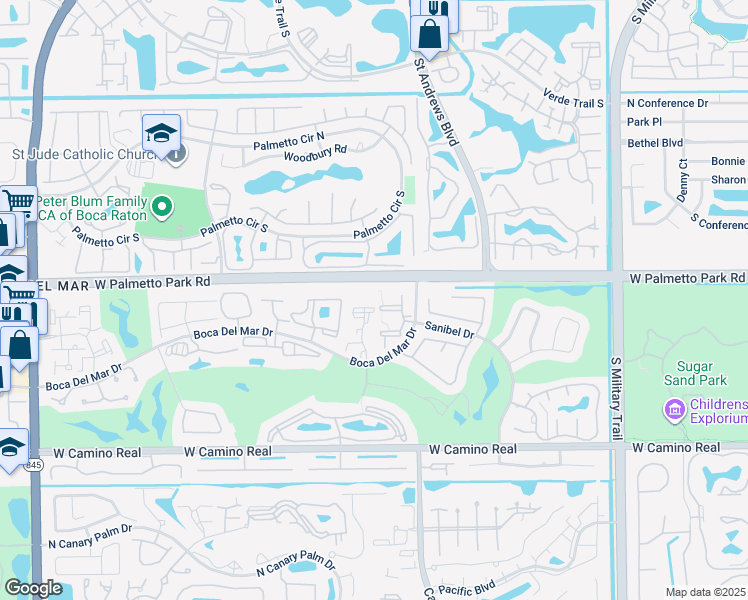 map of restaurants, bars, coffee shops, grocery stores, and more near 22148 Boca Place Drive in Boca Raton