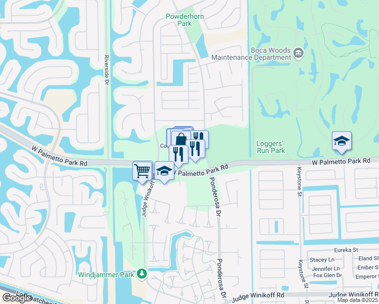 map of restaurants, bars, coffee shops, grocery stores, and more near 12532a Cobblestone Way in Boca Raton