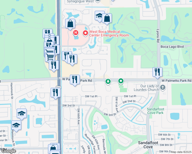 map of restaurants, bars, coffee shops, grocery stores, and more near 9621 Vía Emilie in Boca Raton