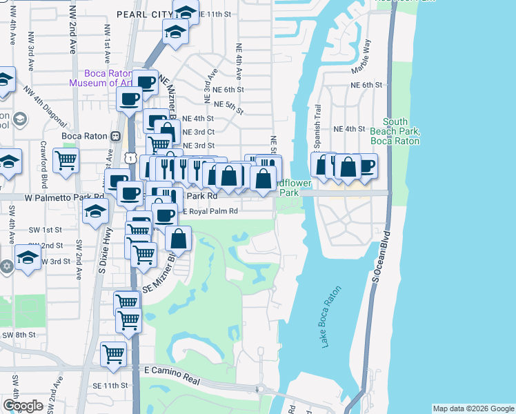 map of restaurants, bars, coffee shops, grocery stores, and more near in Boca Raton