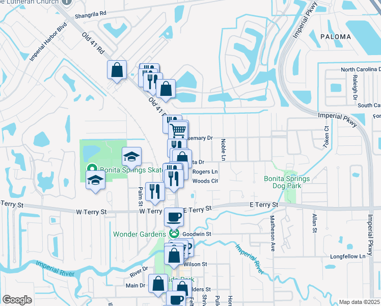 map of restaurants, bars, coffee shops, grocery stores, and more near in Bonita Springs