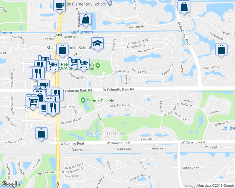map of restaurants, bars, coffee shops, grocery stores, and more near 6521 Pumpkin Seed Circle in Boca Raton