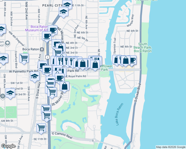 map of restaurants, bars, coffee shops, grocery stores, and more near in Boca Raton