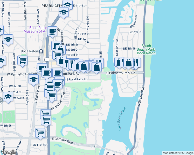 map of restaurants, bars, coffee shops, grocery stores, and more near 490 East Palmetto Park Road in Boca Raton