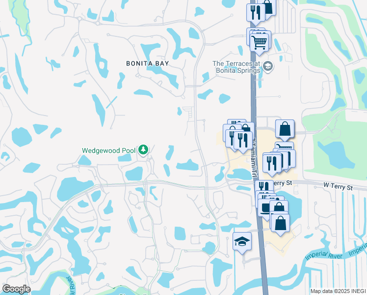 map of restaurants, bars, coffee shops, grocery stores, and more near 26650 Country Club Drive in Bonita Springs