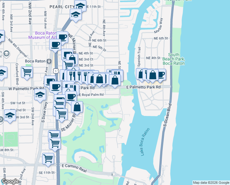 map of restaurants, bars, coffee shops, grocery stores, and more near in Boca Raton