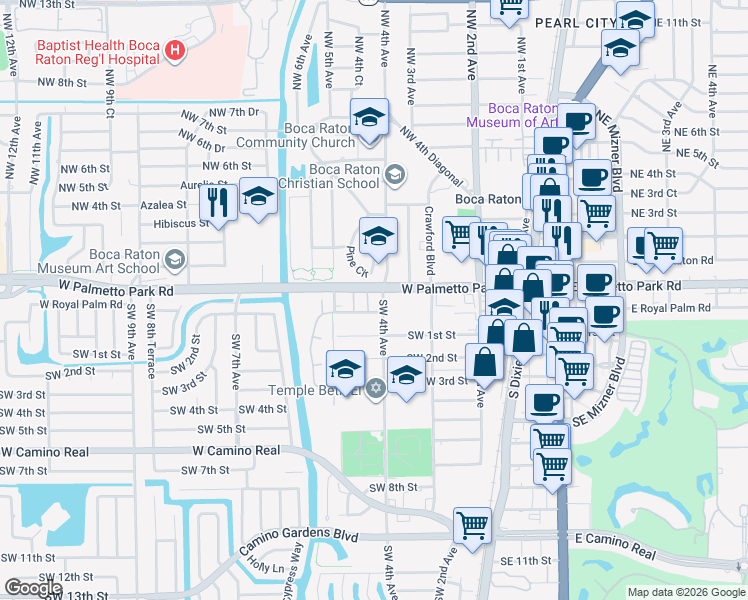 map of restaurants, bars, coffee shops, grocery stores, and more near in Boca Raton