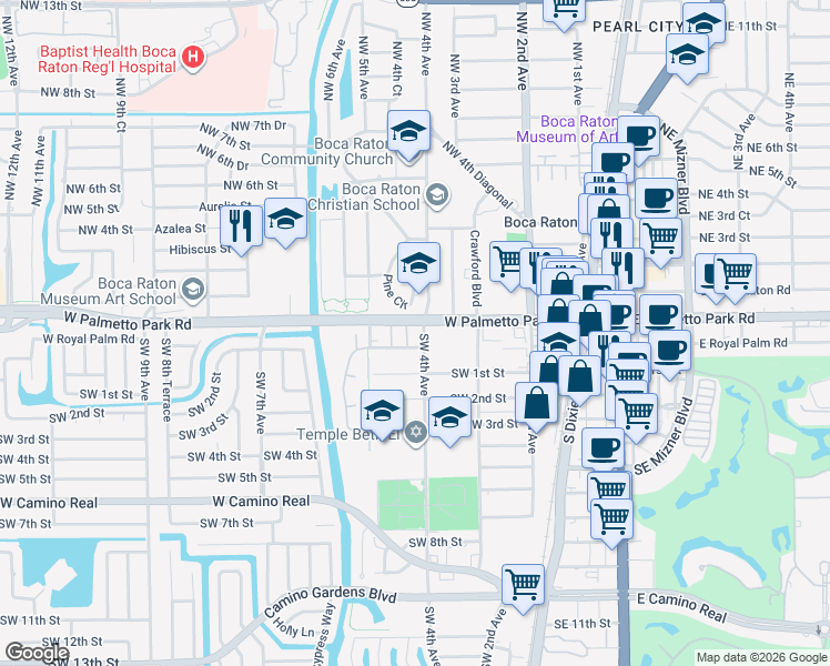 map of restaurants, bars, coffee shops, grocery stores, and more near in Boca Raton