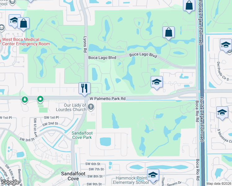 map of restaurants, bars, coffee shops, grocery stores, and more near 21726 Arriba Real in Boca Raton