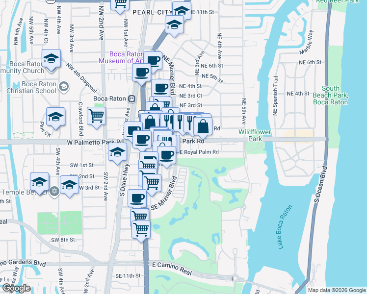 map of restaurants, bars, coffee shops, grocery stores, and more near in Boca Raton