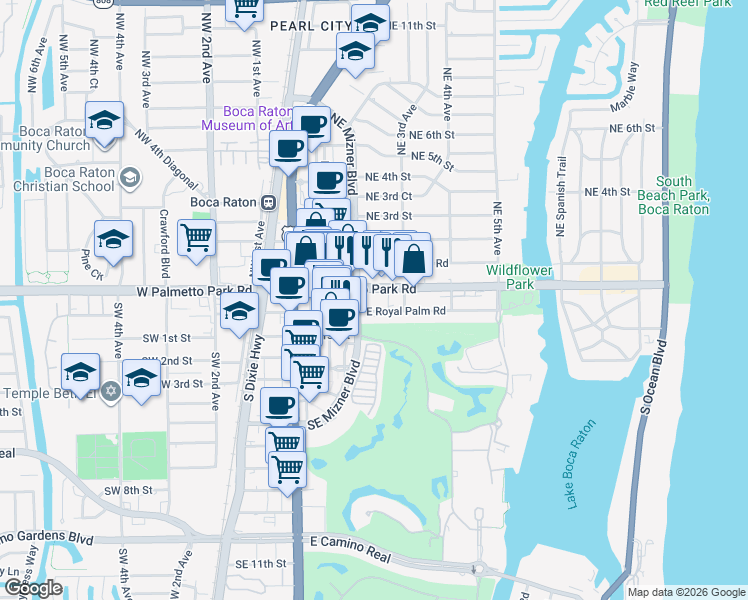 map of restaurants, bars, coffee shops, grocery stores, and more near in Boca Raton