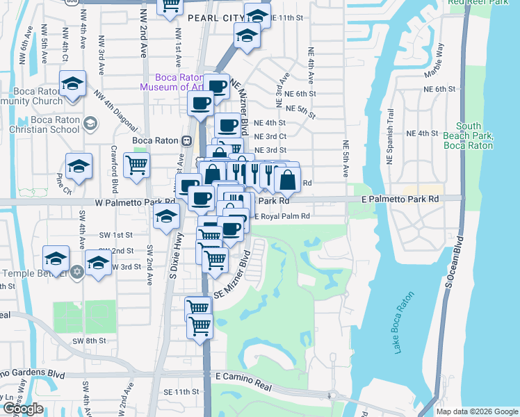 map of restaurants, bars, coffee shops, grocery stores, and more near in Boca Raton