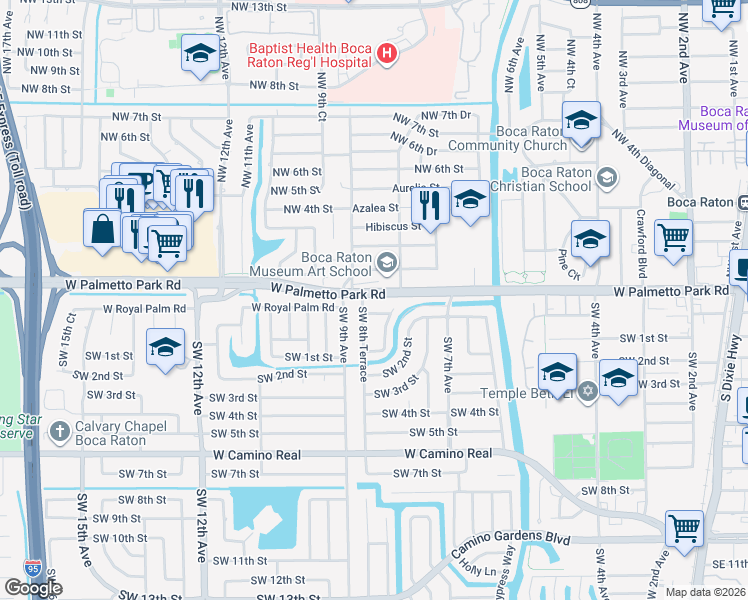 map of restaurants, bars, coffee shops, grocery stores, and more near in Boca Raton
