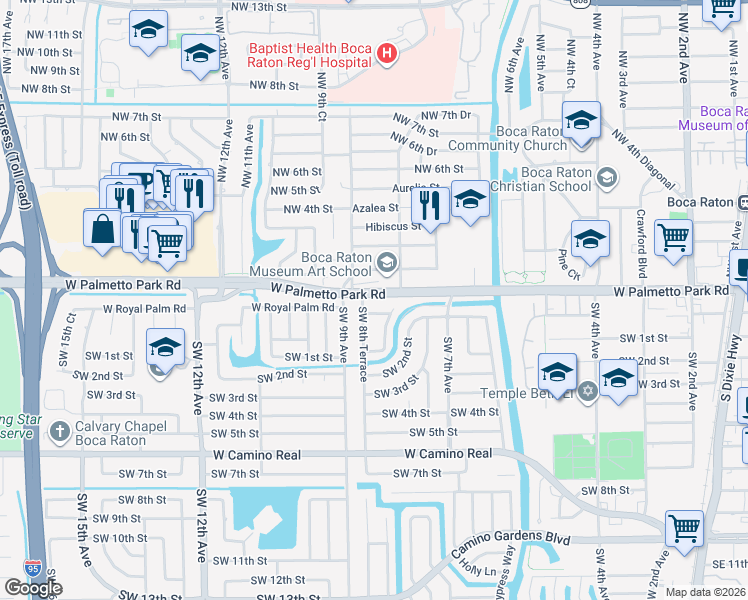 map of restaurants, bars, coffee shops, grocery stores, and more near 838 West Palmetto Park Road in Boca Raton