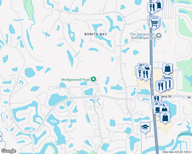 map of restaurants, bars, coffee shops, grocery stores, and more near 26880 Wedgewood Drive in Bonita Springs