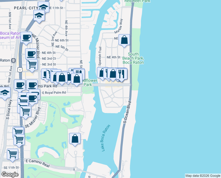 map of restaurants, bars, coffee shops, grocery stores, and more near 850 East Palmetto Park Road in Boca Raton