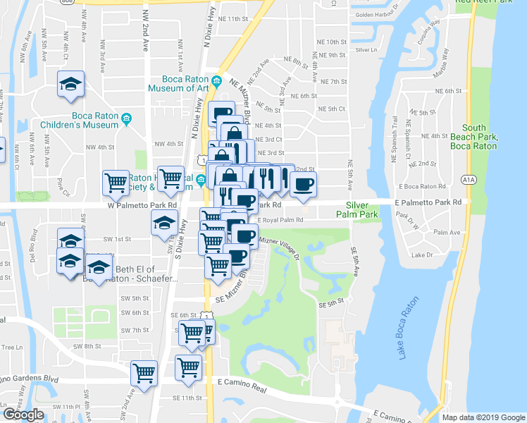 map of restaurants, bars, coffee shops, grocery stores, and more near in Boca Raton